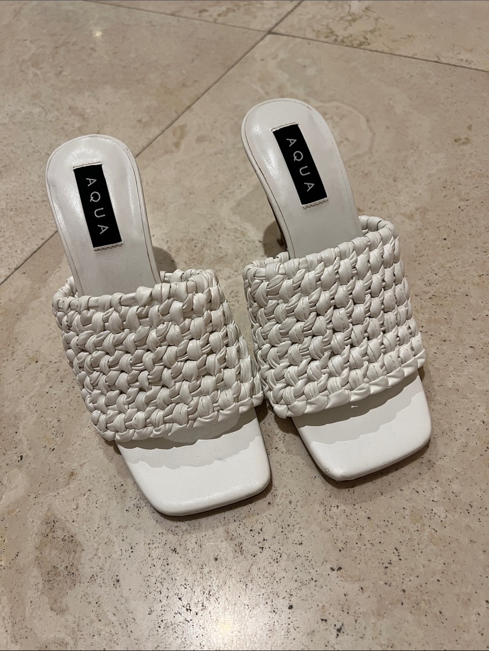 Aqua White Braided Slide Mules